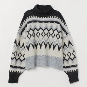 H&M Jacquard Knit Mock Neck Sweater | Women’s Size Small | Apres Ski